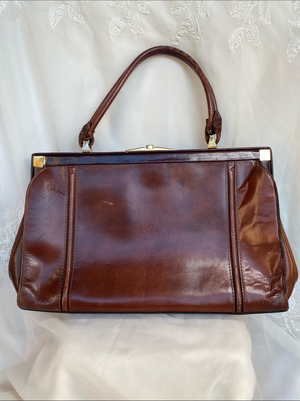 Vintage La Belle Montreal Brown Leather Top-Handle Women's Bag Purse